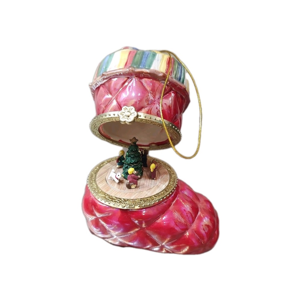Mr. Christmas Boot Musical Hanging Wind-Up Ornament Plays Music Red‎ Kids Tree